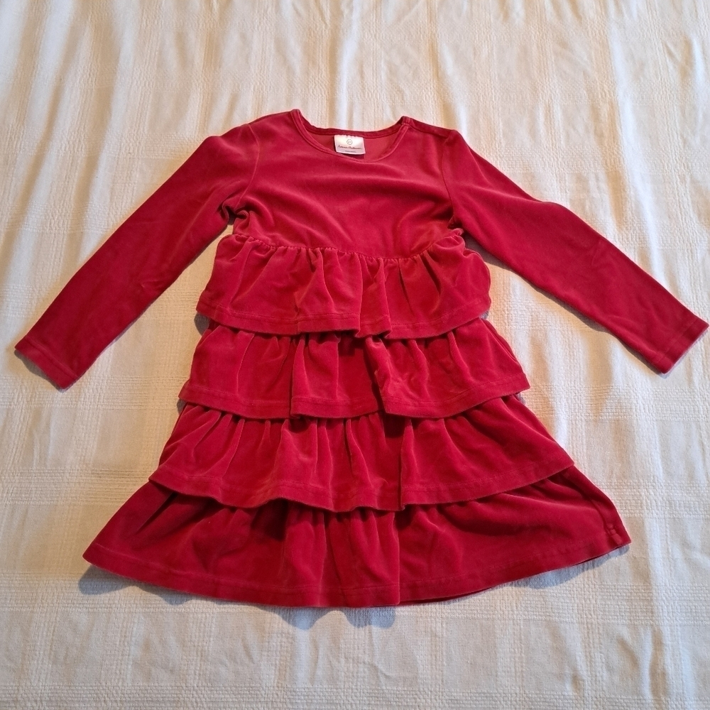 Hanna Andersson girls size 120 of 6-7 red velour dress with 4 ruffle layers